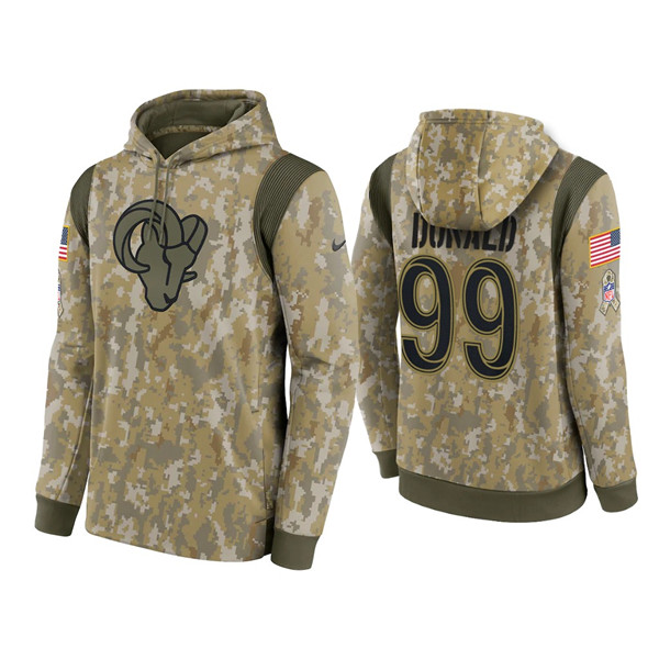 Men's Los Angeles Rams #99 Aaron Donald Camo 2021 Salute To Service Therma Performance Pullover Hoodie Men's Los Angeles Rams #99 Aaron Donald Camo 2021 Salute To Service Therma Performance Pullover Hoodie
